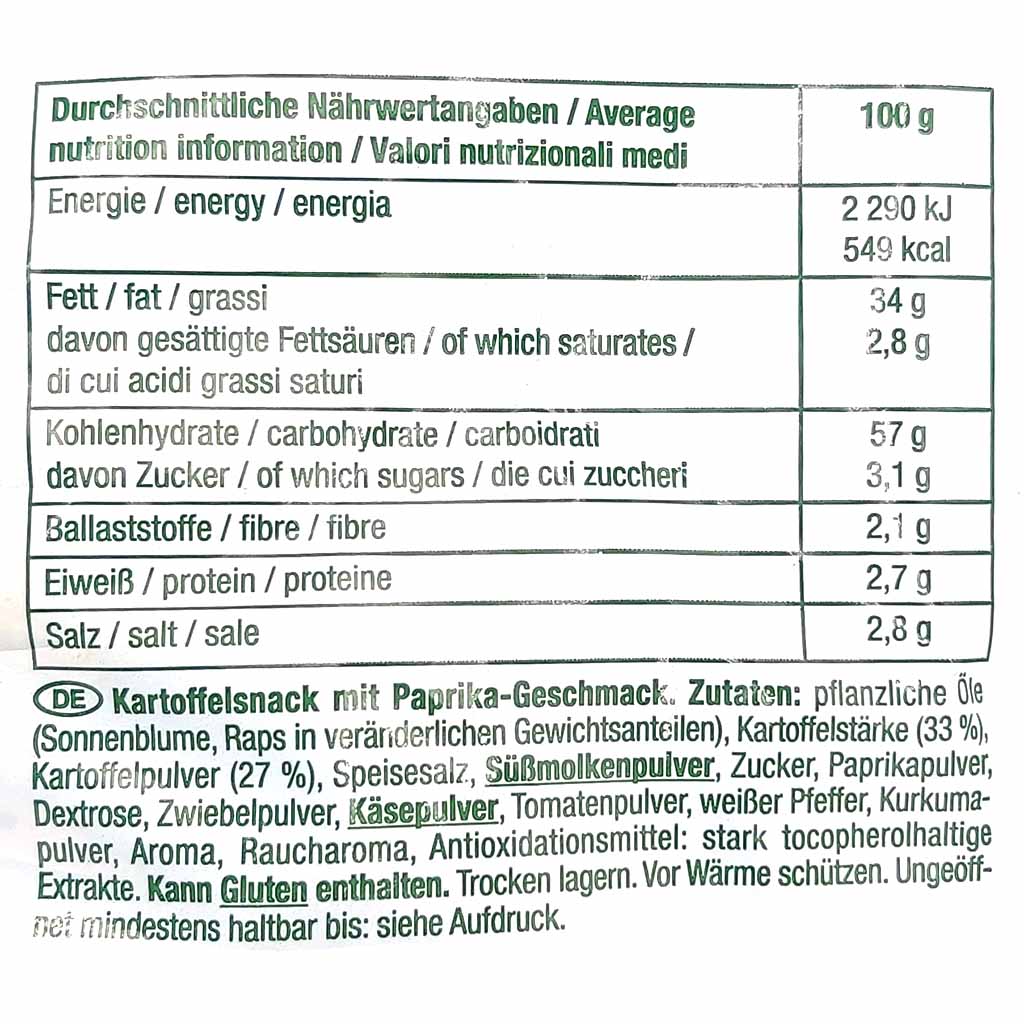 Lorenz Pommels Kartoffelsnack 75g Paprika GTIN 4018077619236 Zutaten, Nährwerte
