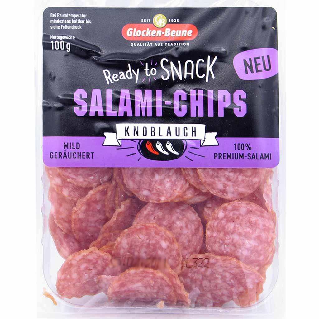Glocken-Beune Salami-Chips Knoblauch mild geräuchert 100g MHD 28.11.25