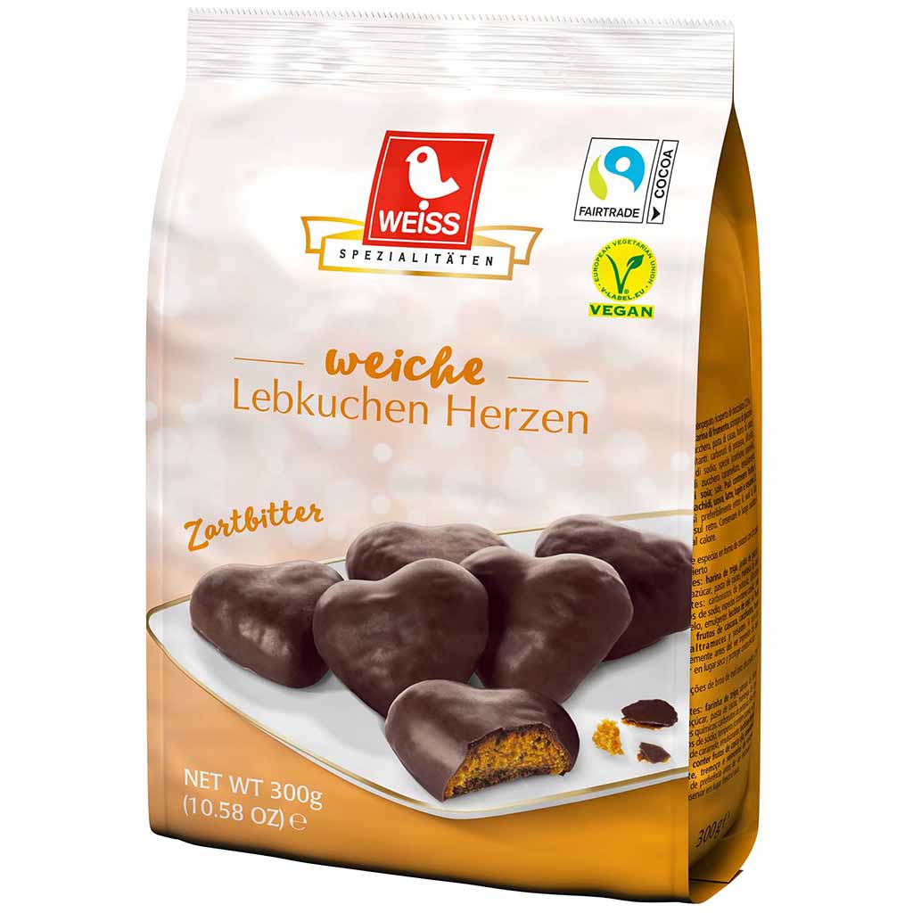 Weiss Lebkuchen Herzen Zartbitterschokolade 300g MHD 30.04.26