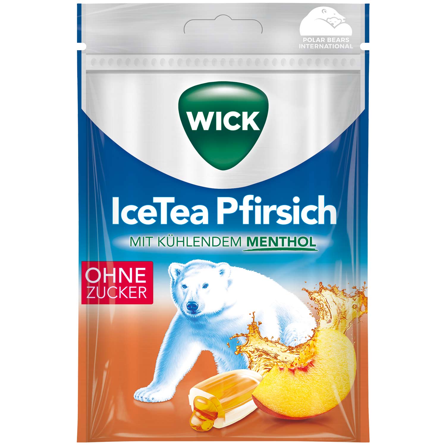 Wick Ice Tea Pfirsich Menthol Bonbons ohne Zucker 72g MHD 30.11.27