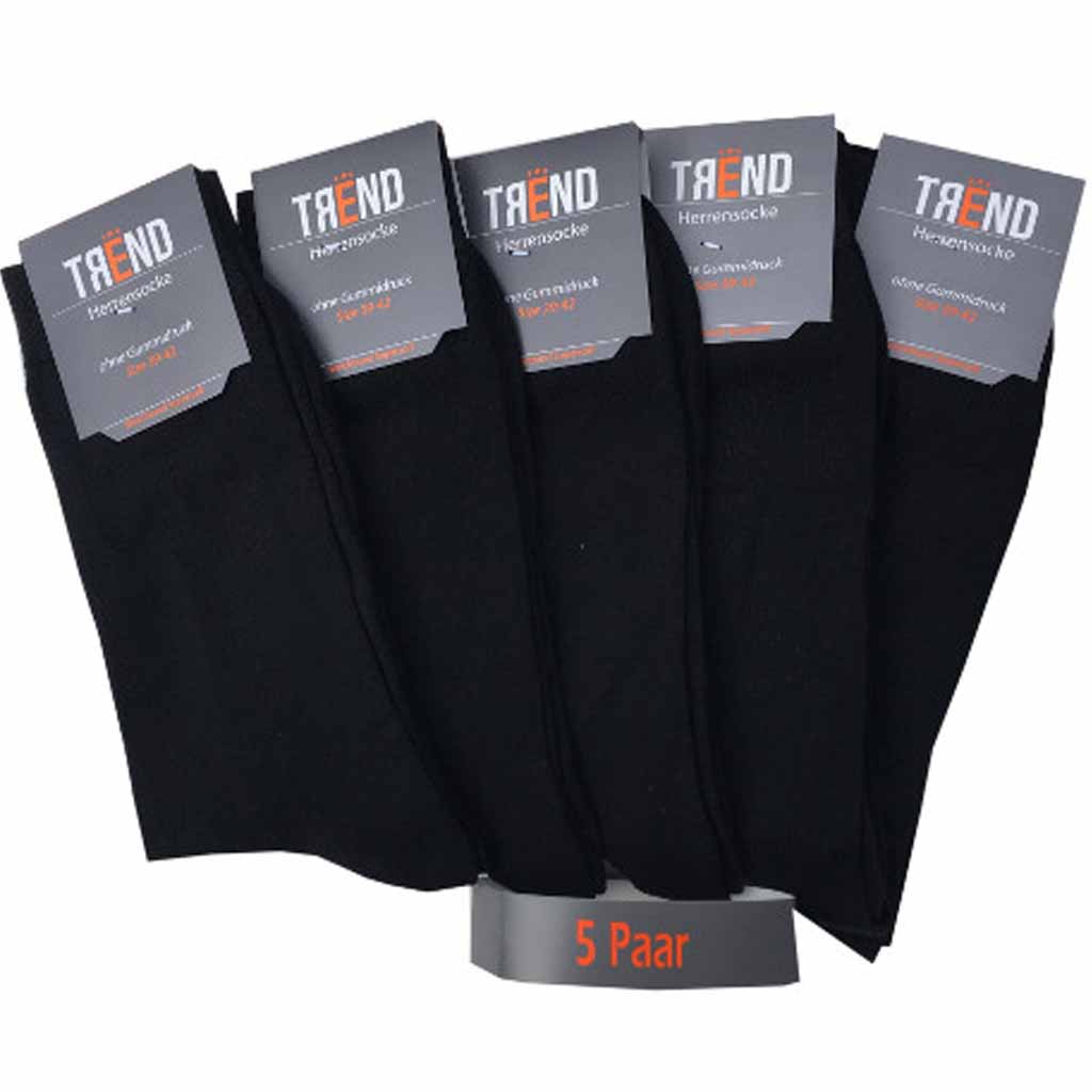 5 Paar Trend Herrensocken Schwarz ohne Gummidruck im Vorteilspack 39 - 42