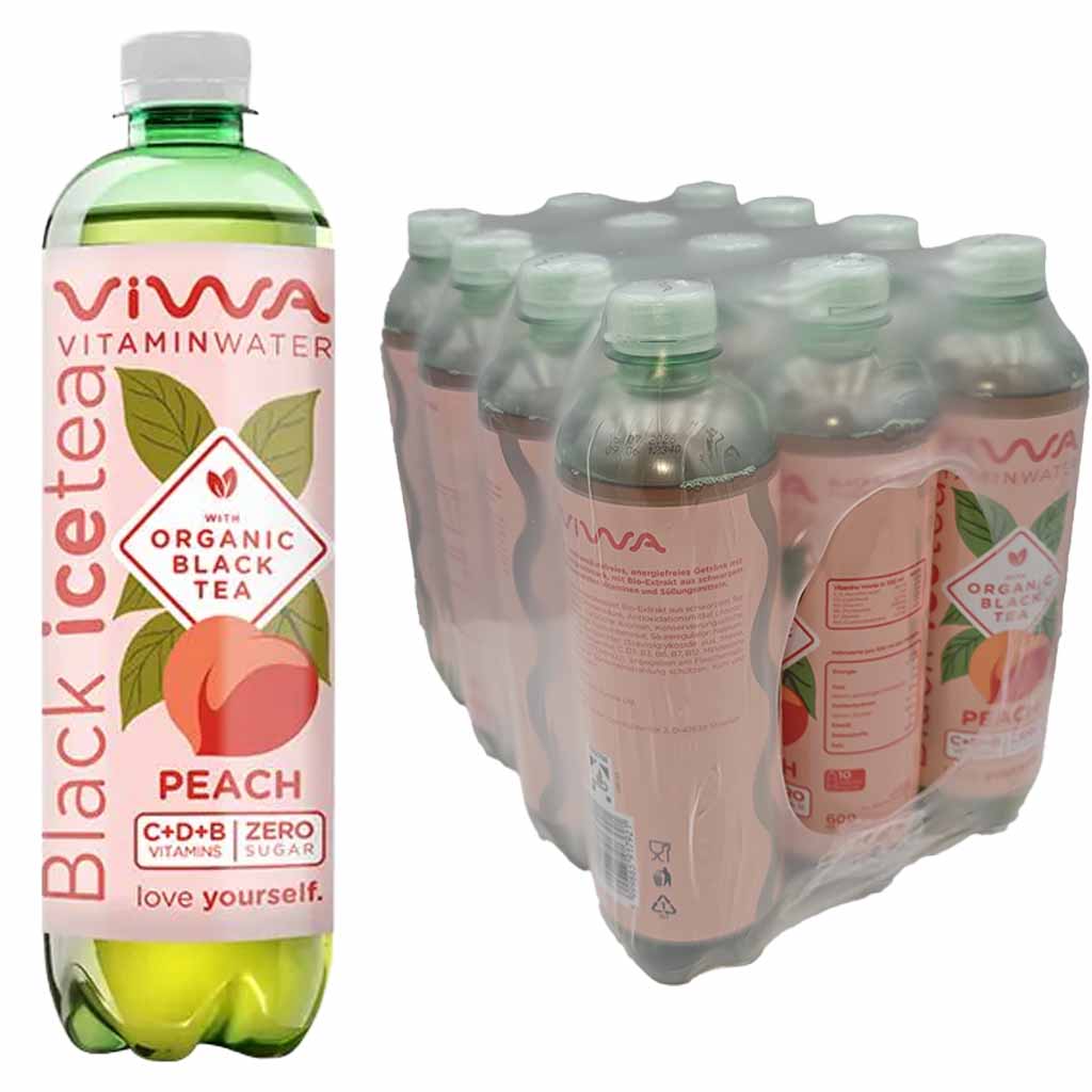 VIWA Vitaminwater Black Icetea Peach Zero Sugar 12x600ml PET Fl. = 7,2L MHD 27.08.26