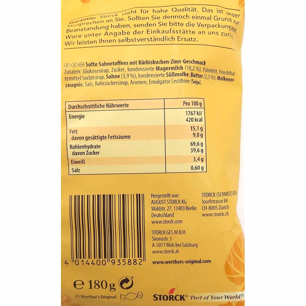 Werthers Original Pumpkin Spice Soft Caramel 180g, 4014400935882, Zutaten, Nährwerte