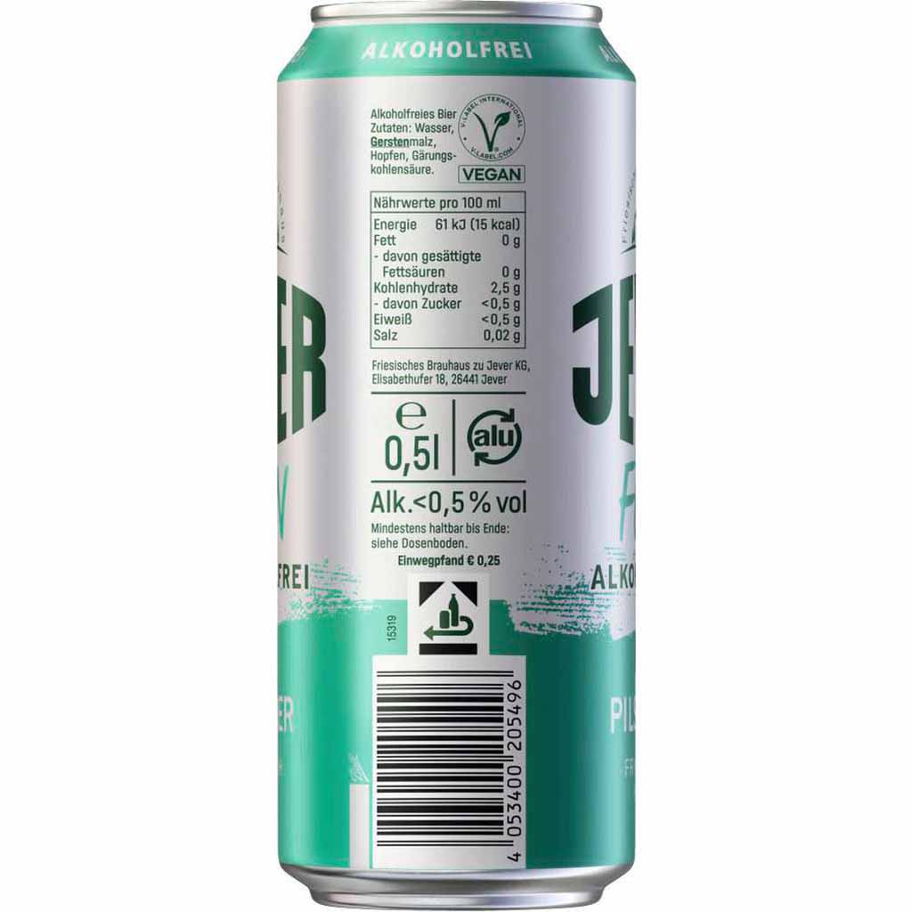 Jever Fun Alkoholfrei Pilsner Bier je 24x0,5L DOSE, 12L, 4053400205496,  4053400105499