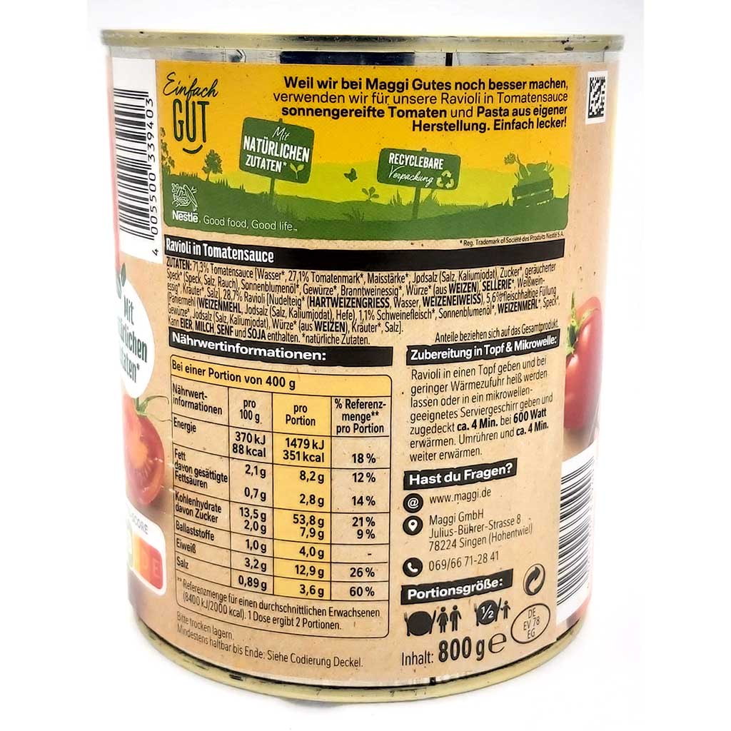 Maggi Ravioli in Tomatensauce mit Fleisch Füllung 800g 4005500339403