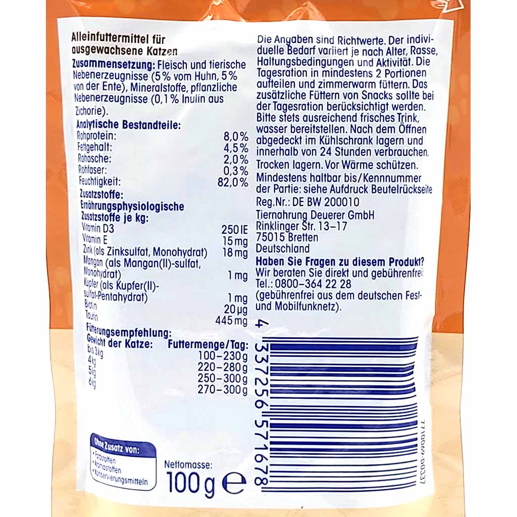22x ja! Geniesser Menü Huhn & Ente 100g in Gelee - Alleinfuttermittel für ausgewachsene Katzen  4337256571678, 4337256582667