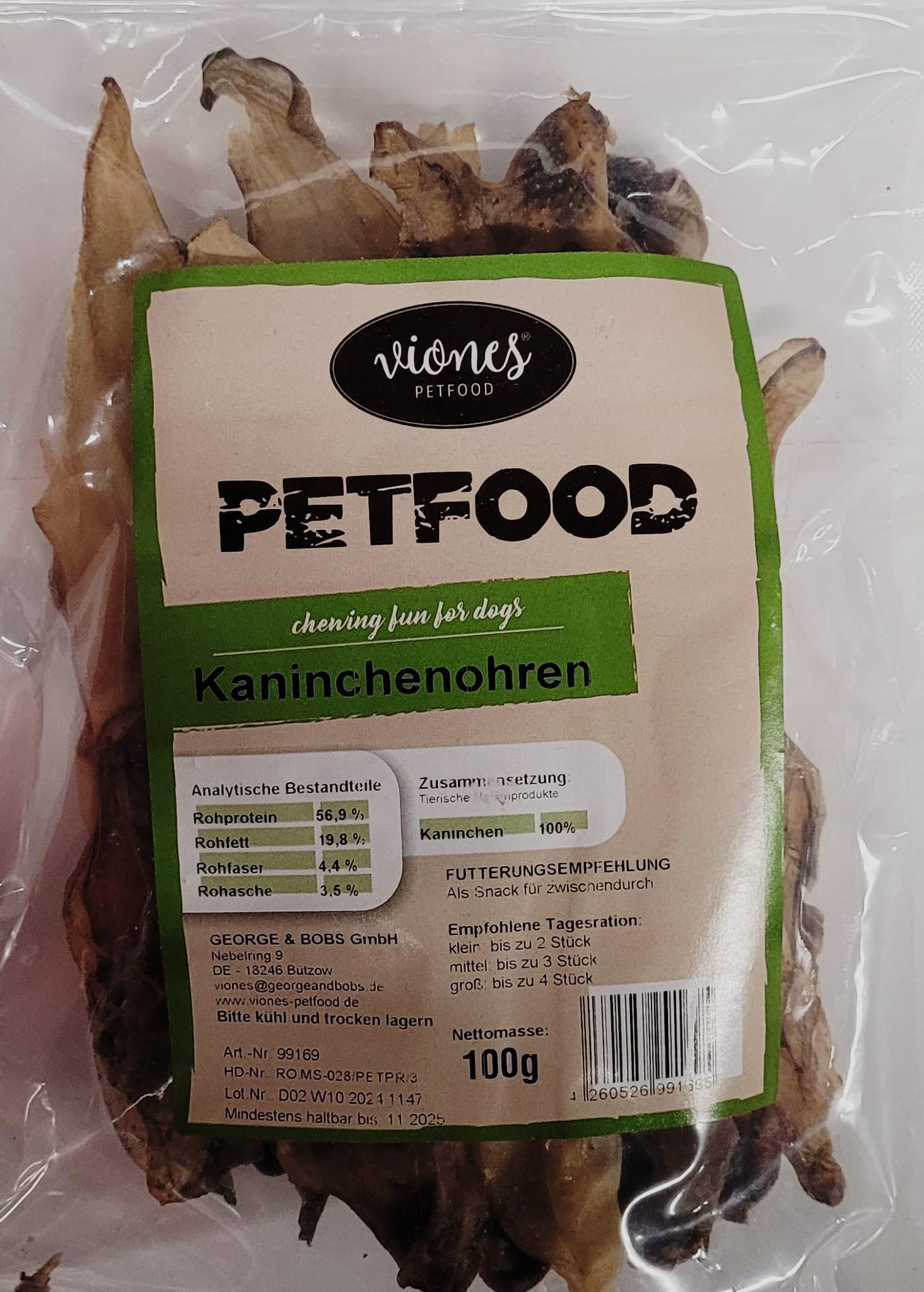 Hundesnack Kaninchenohren 100g MHD 20.06.27