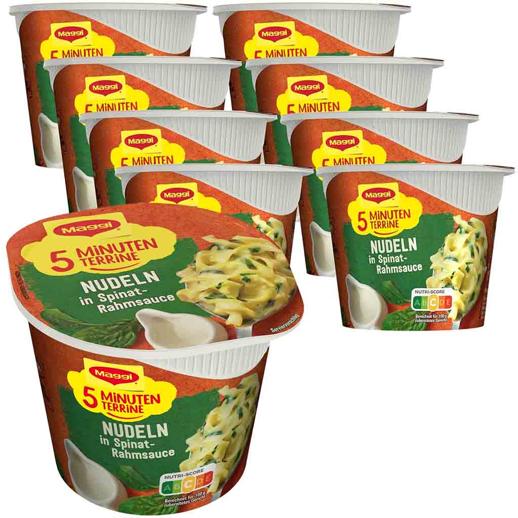 8x Maggi 5 Minuten Terrine Nudeln Spinat Rahmsauce á 50g=400g MHD 30.06.26