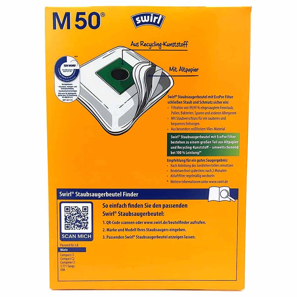 Swirl Stausauger Beutel M50 4 Beutel und 1 Filter