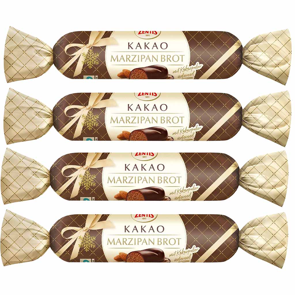 Zentis Marzipan Brot Kakao 94g, Kakaomarzipan-Brot umhüllt von 25% Schokolade,  4 Riegel mit je 23,5g