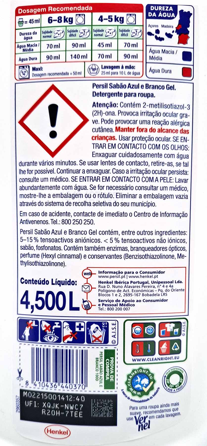 Persil Gel blau weiß Flüssigwaschmittel 4,5L Flasche, 8410436440370