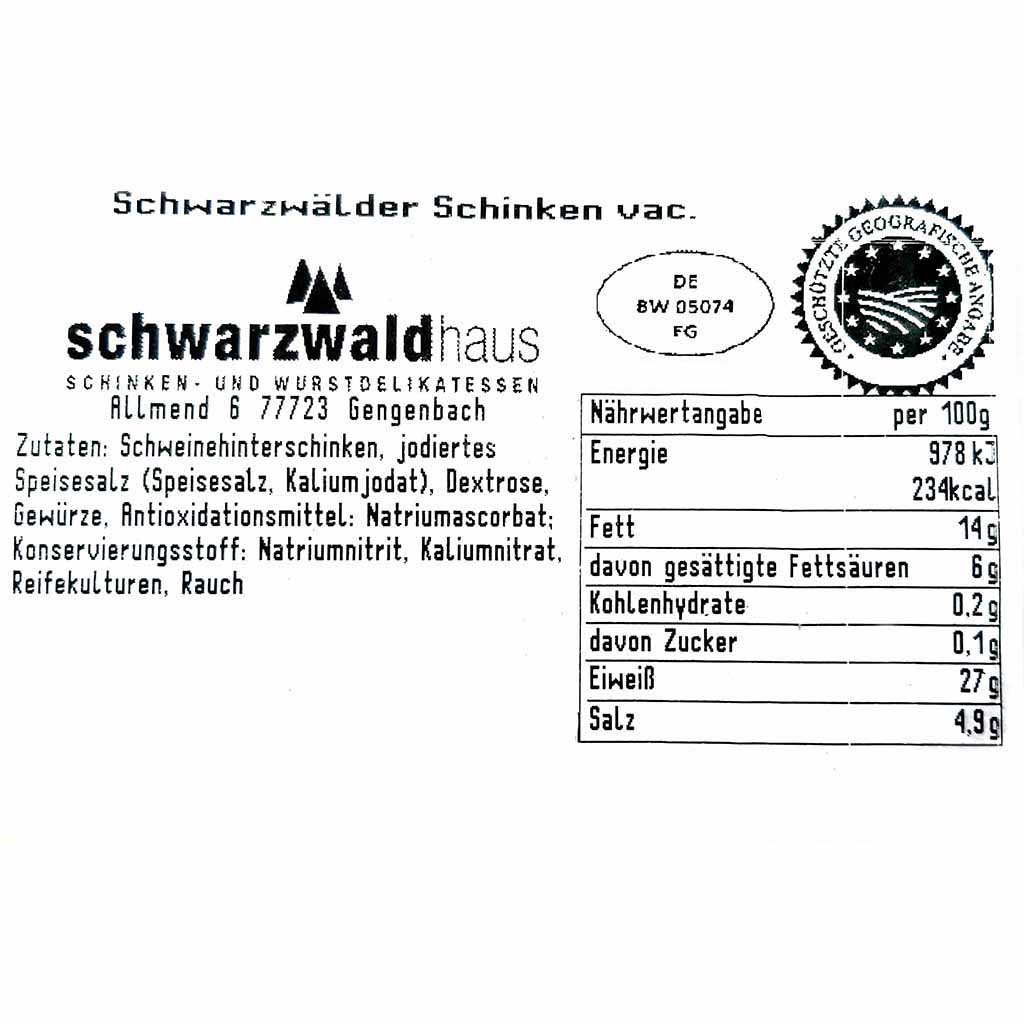 Schwarzwaldhaus Schwarzwälder Schinken vac. Label