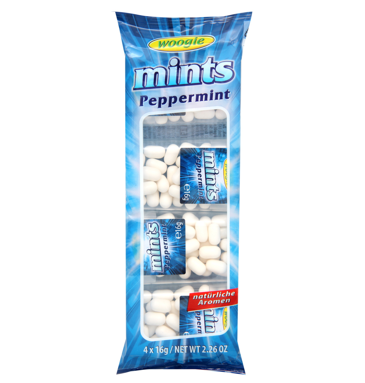 Woogie Mints Peppermint - Zuckerdragees mit Pfefferminzgeschmack 4x16g MHD 30.01.27