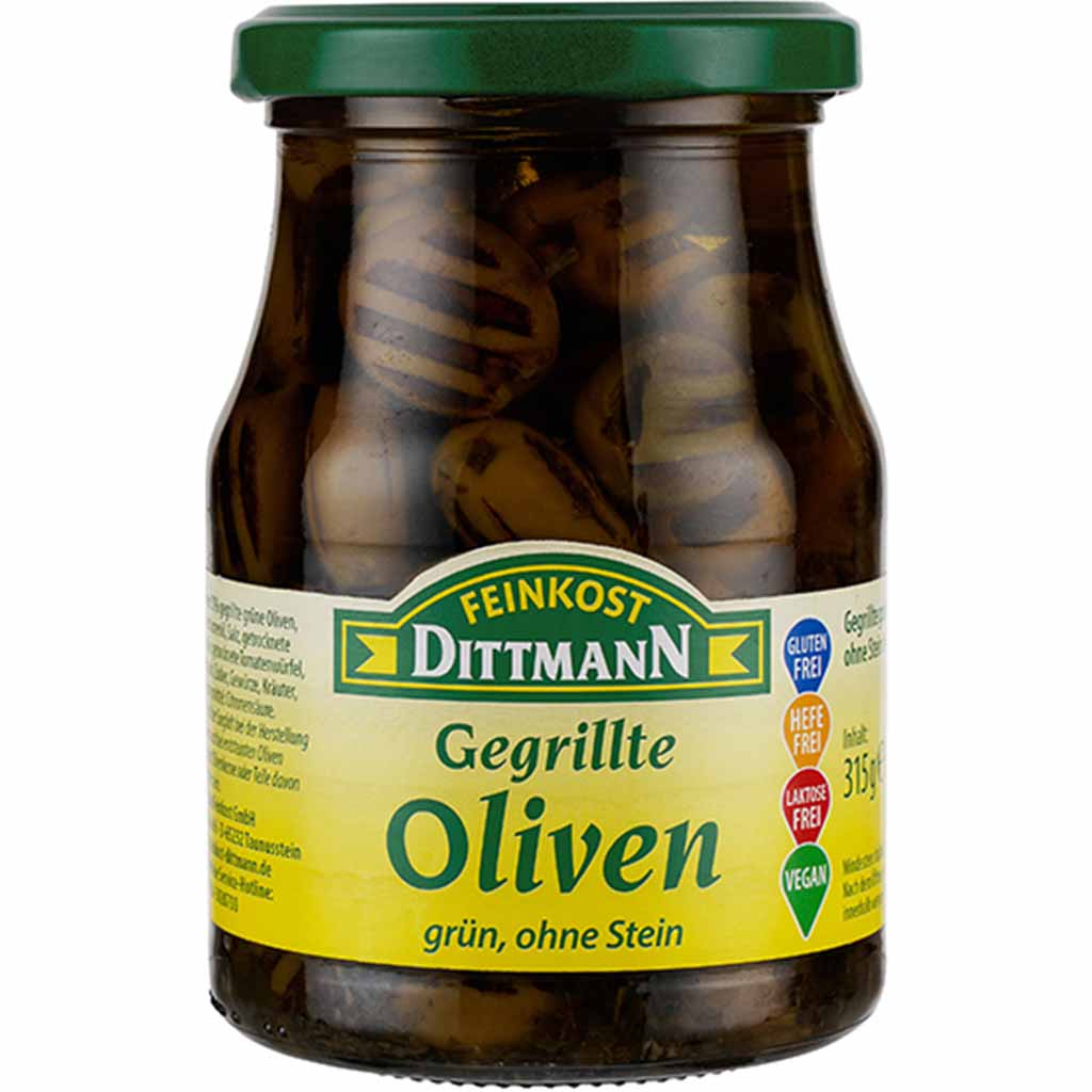 Dittmann gegrillte Oliven grün ohne Stein 315g MHD 25.03.28