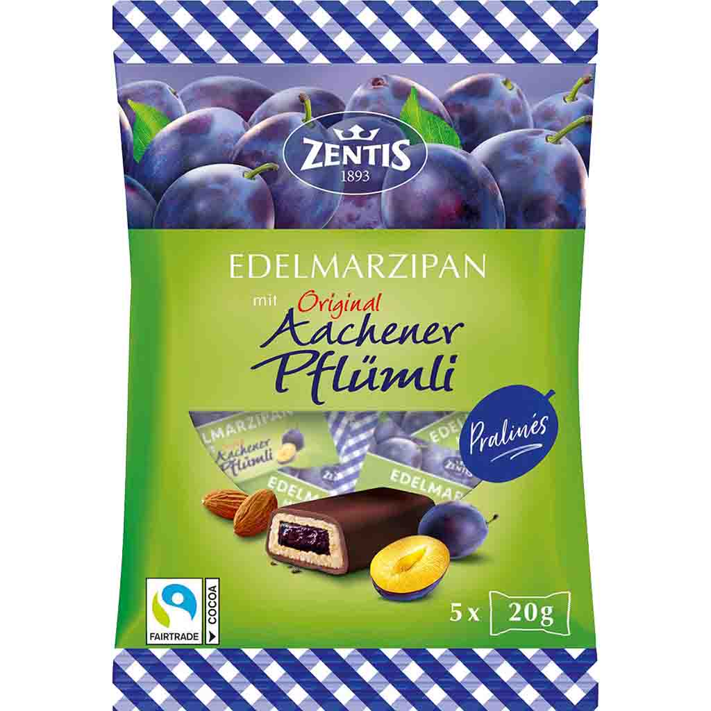 Zentis Edelmarzipan Pralinés Aachener Pflümli 5er 100g MHD 30.03.26