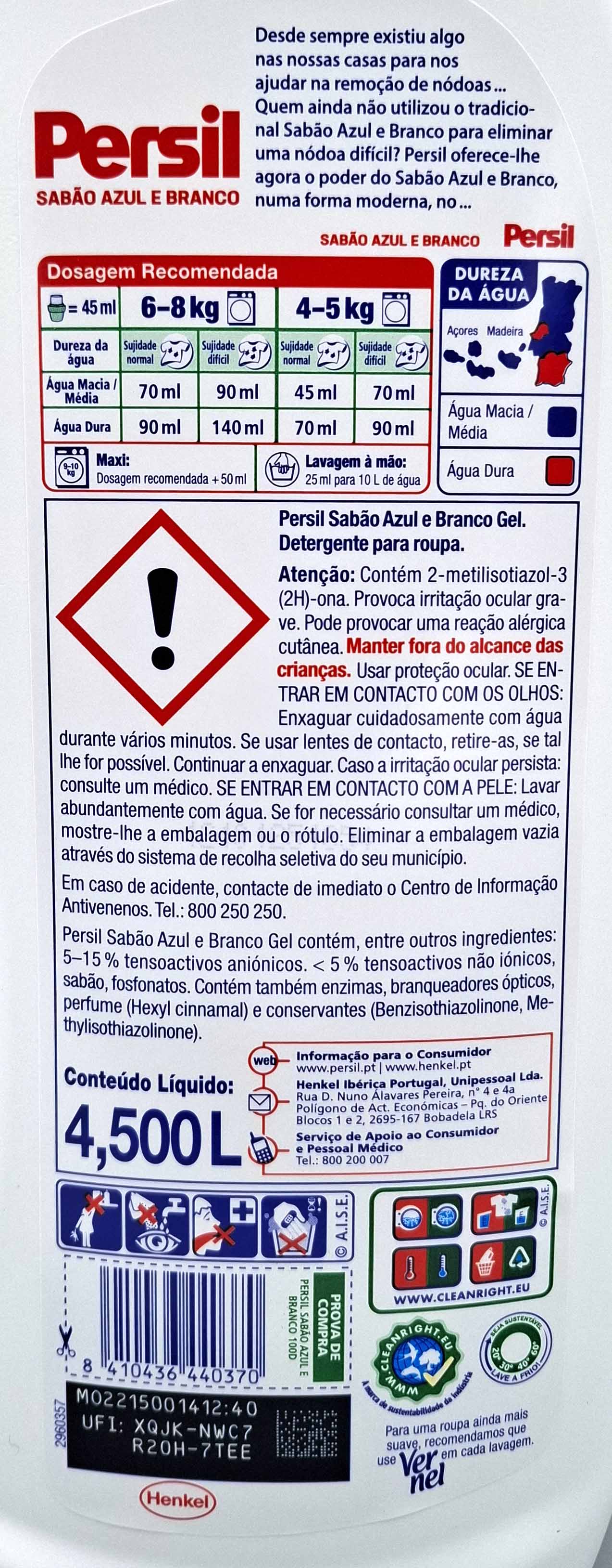 Persil Gel blau weiß Flüssigwaschmittel 4,5L Flasche, 8410436440370