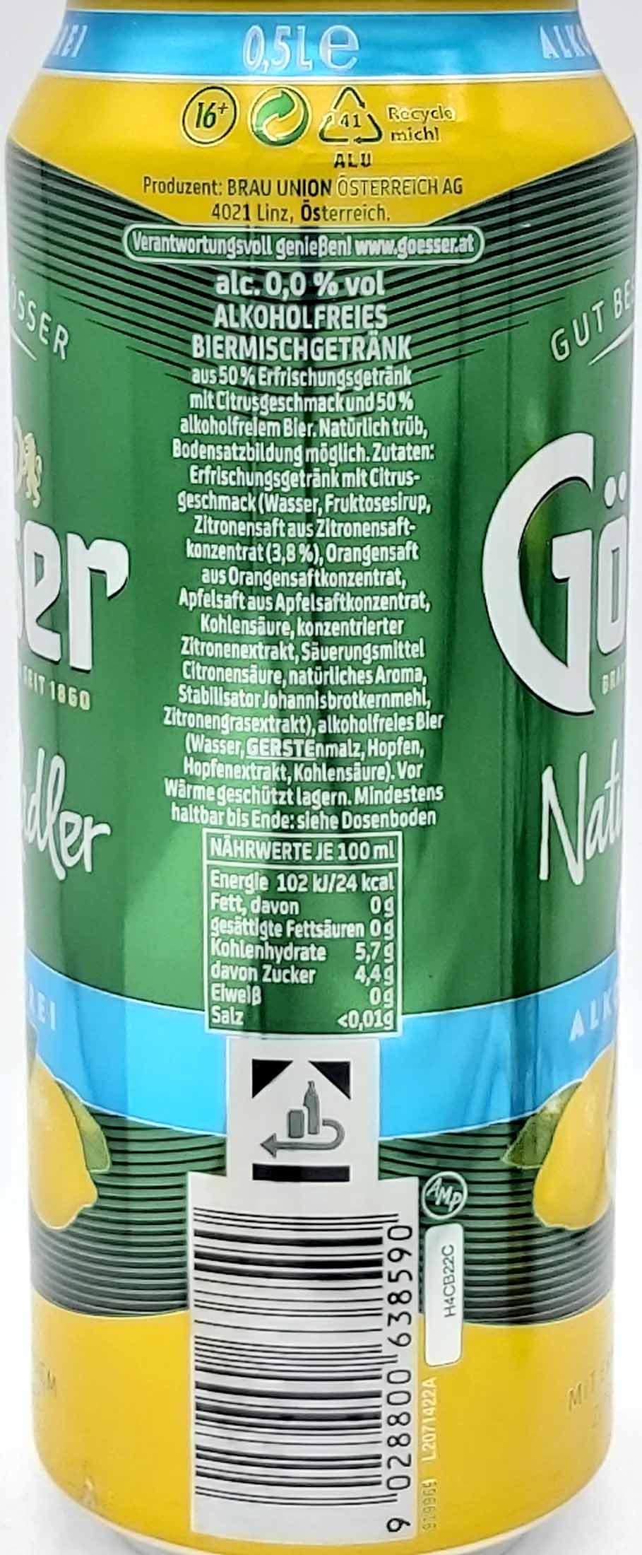Gösser Natur Radler Alkoholfrei DOSE 24x0,5L=12L