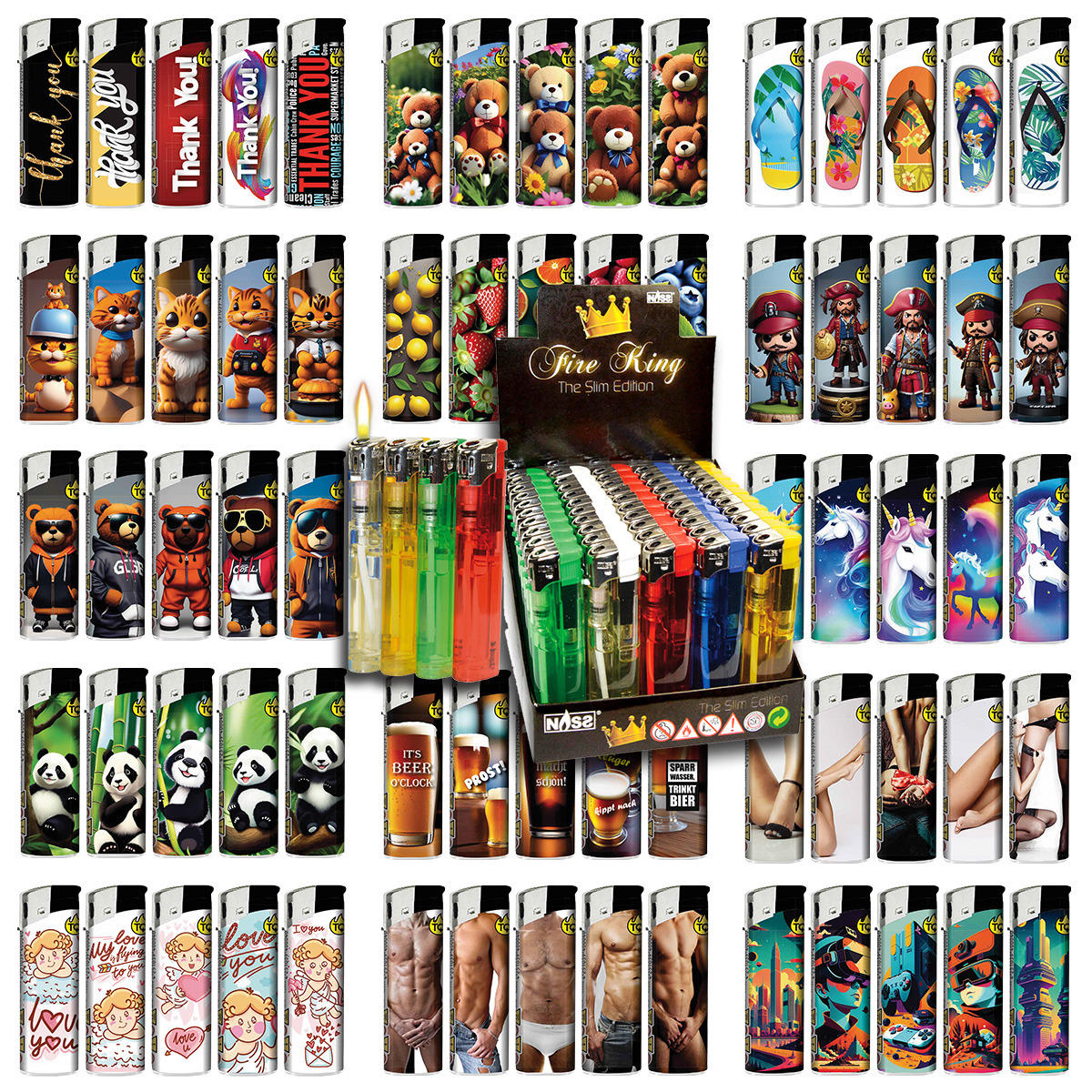 1000 Elektonische Feuerzeuge 500 Transparent und 500 Motiv