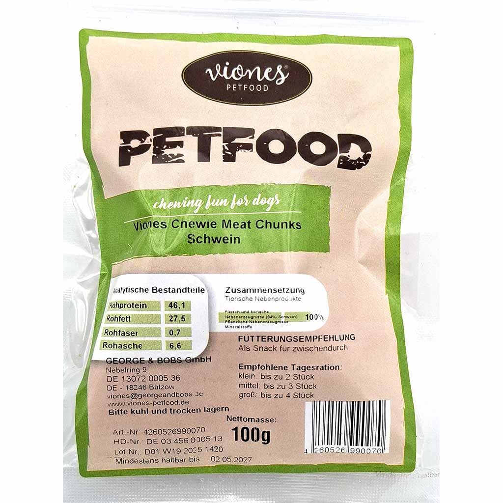 Hundesnack Meat Chunks Schwein 100g , Viones, Petfood, 4260526990070