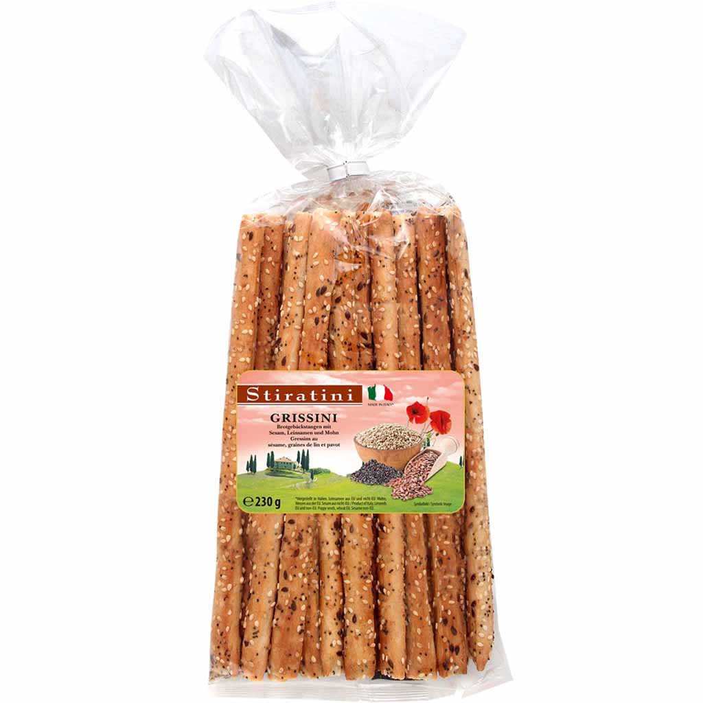 Stiratini Grissini mit Leinsamen, Sesam und Mohn 230g MHD 18.07.26
