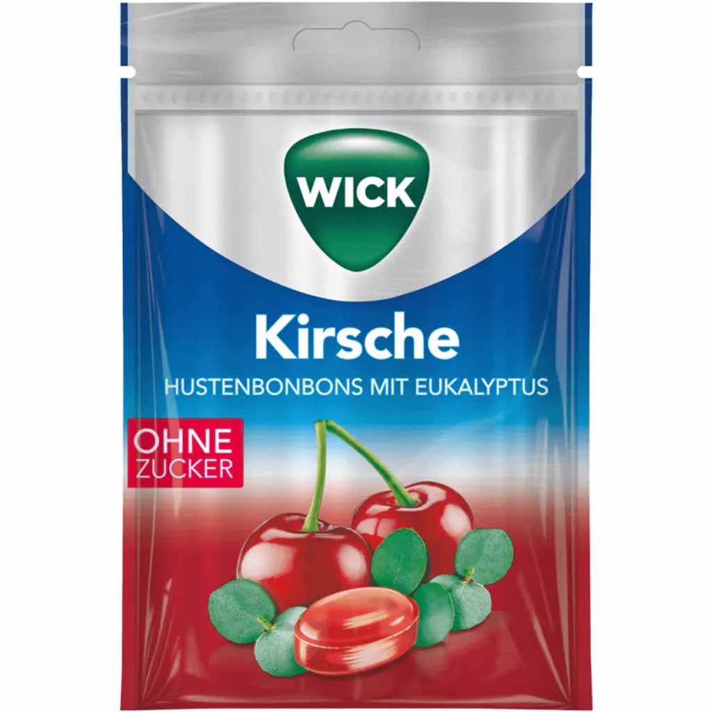 Wick Kirsche Hustenbonbons mit Eukalyptus zuckerfrei 72g MHD 30.11.28