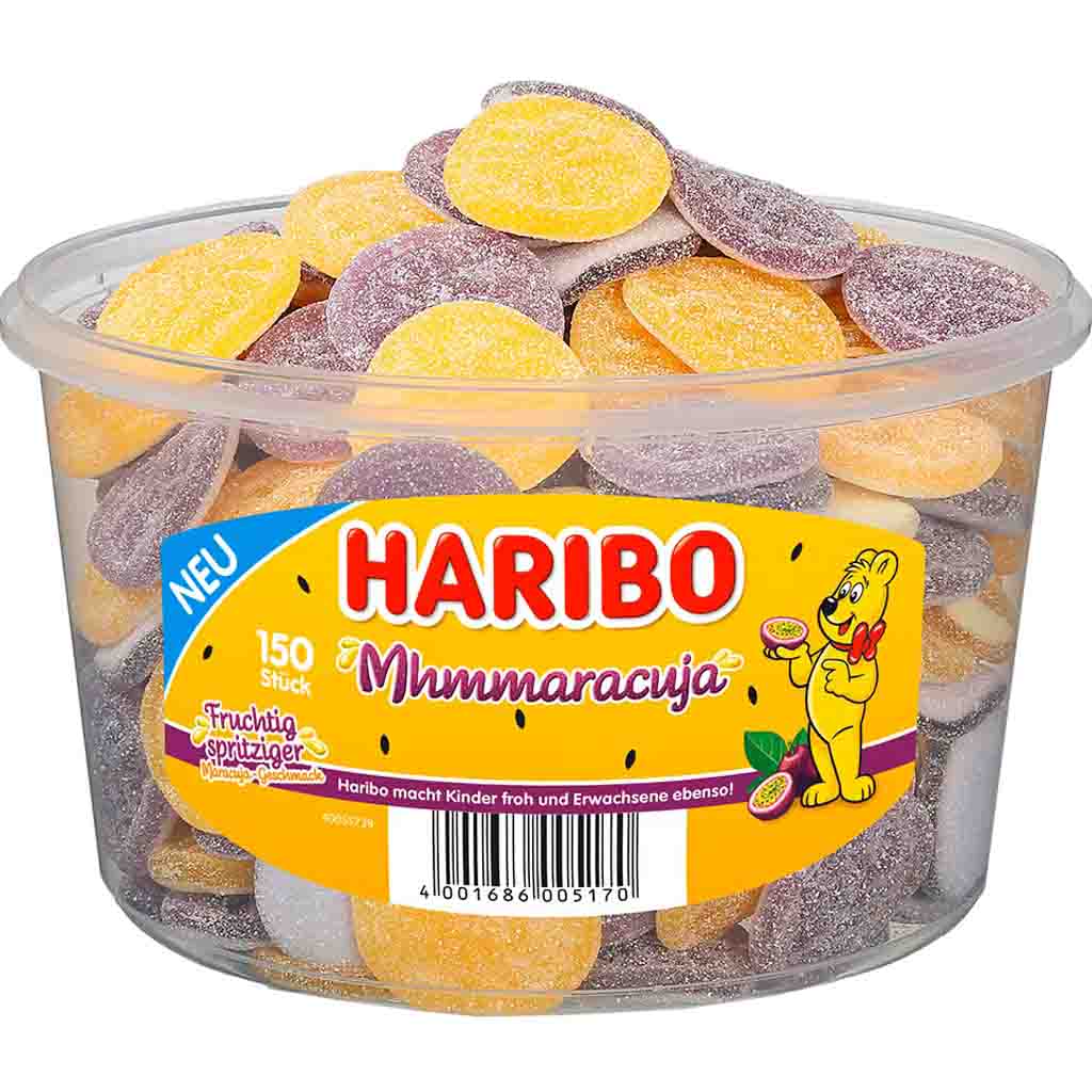 Haribo Mhmmaracuja 150er 1200g , Fruchtgummis mit Maracuja-Geschmack, 4001686005170