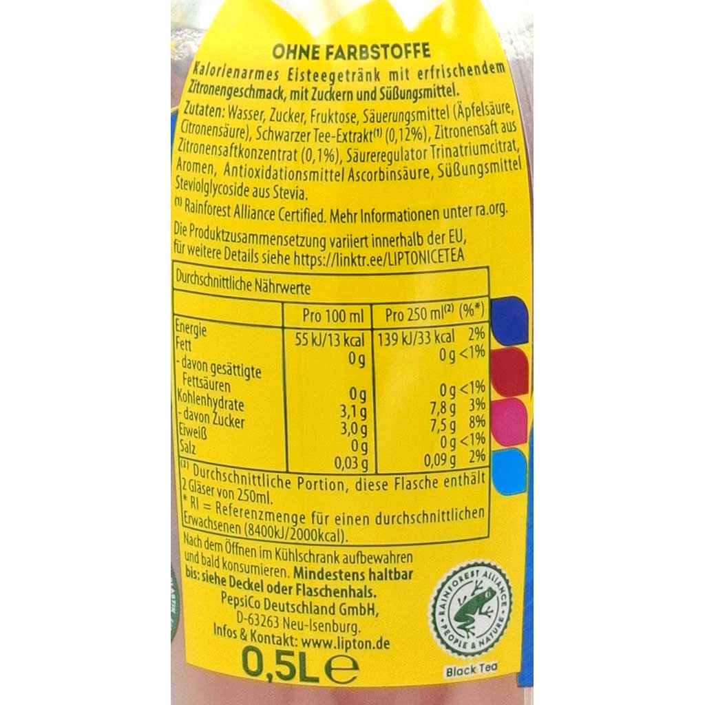 Lipton Ice Tea Zitrone 6x0.5L PET Fl. = 3L Zutaten, 4062139003259