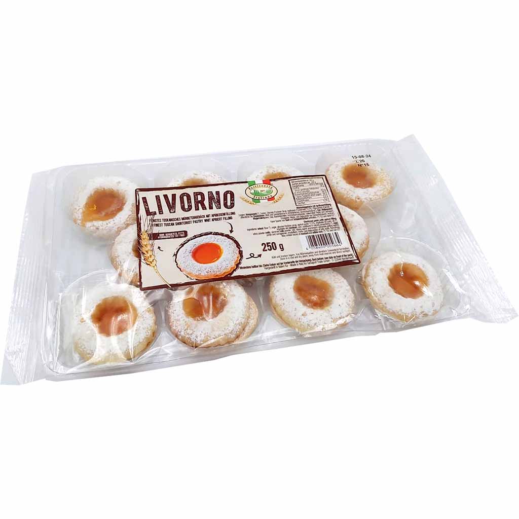 Pasticceria Italiana Livorno feinstes Italienisches Mürbegebäck mit Aprikosenfüllung 250g, 4058400005664