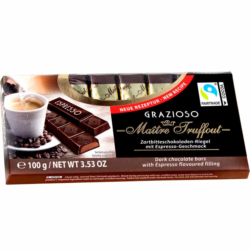 Maitre Truffout Grazioso Zartbitterschokolade Espresso 100g MHD 13.08.26