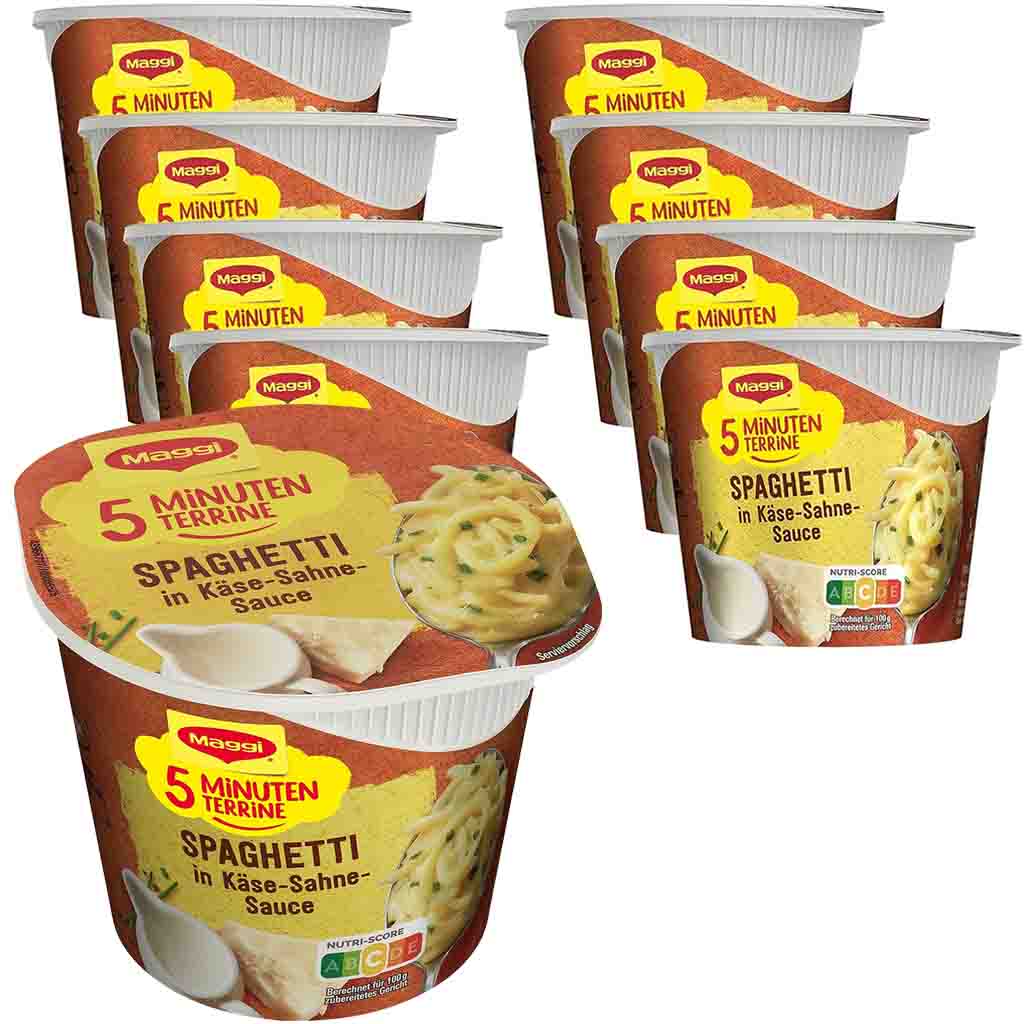 8x Maggi 5 Minuten Terrine Spaghetti in Käse Sahne Sauce á 62=496g MHD 30.08.26