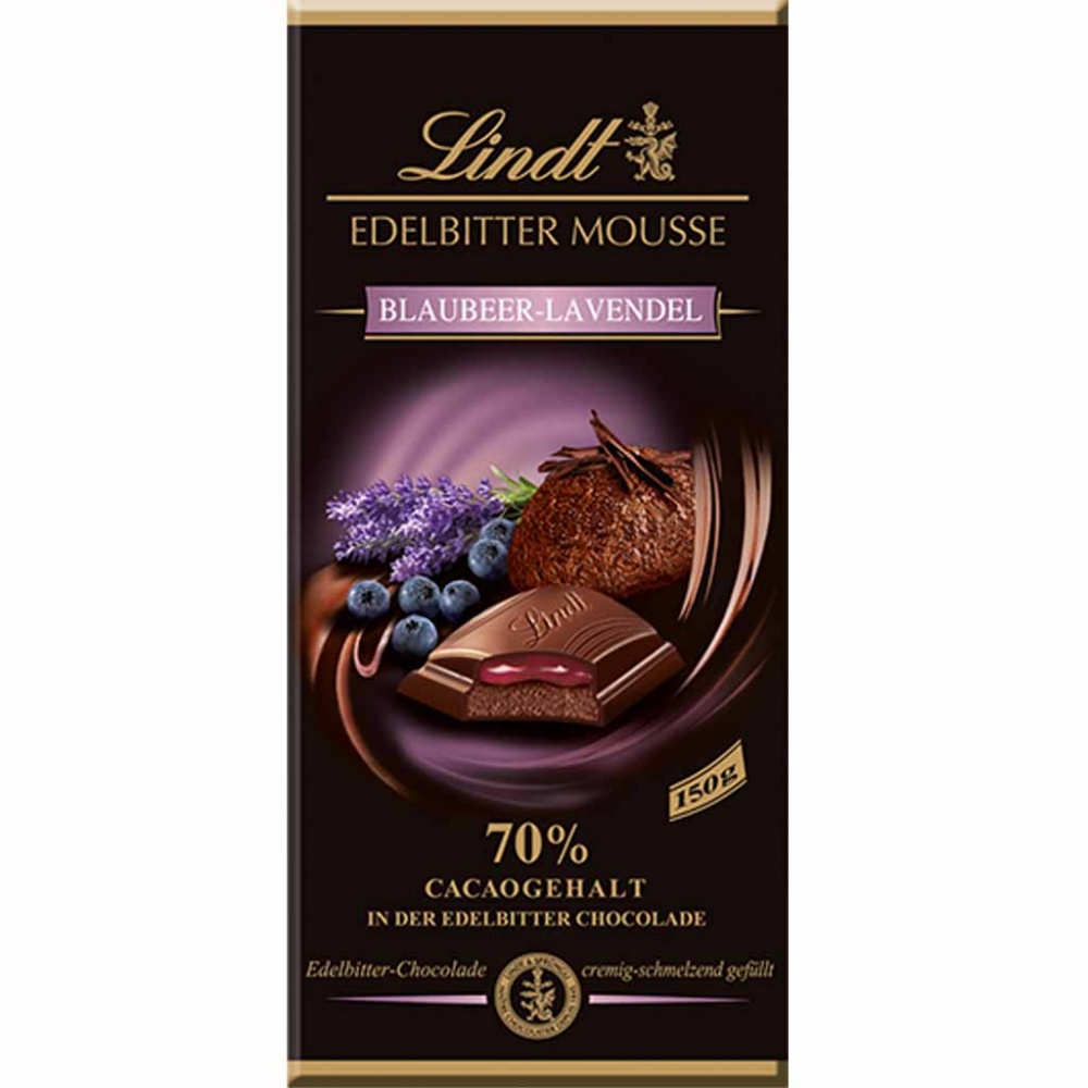 Lindt Edelbitter Mousse Blaubeer-Lavendel 70% Cacao 150g MHD 30.05.26