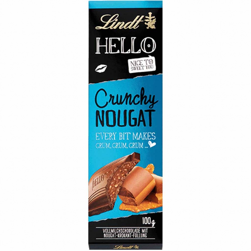Lindt Hello Chrunchy Nougat Tafelschokolade 100g MHD 30.07.26