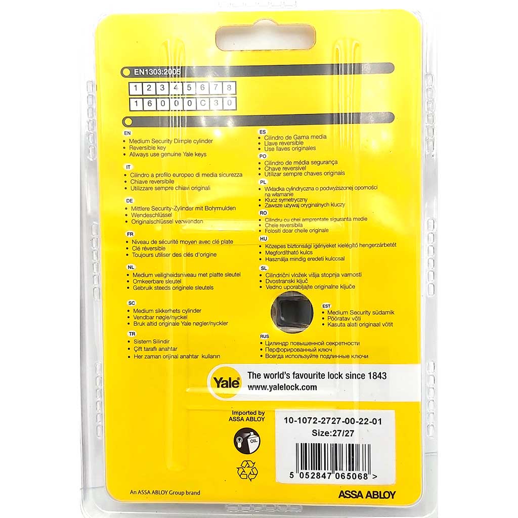 Yale Schliesszylinder mit 5 Schlüssel 27/27 1000 Serie
