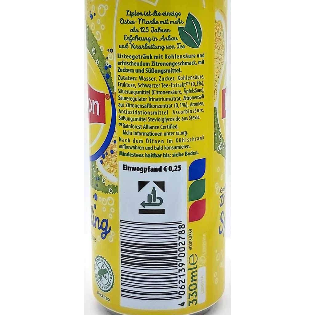 24x Lipton Sparkling Eistee Zitrone mit Kohlensäure ICE TEA  24 x 0,33 L
