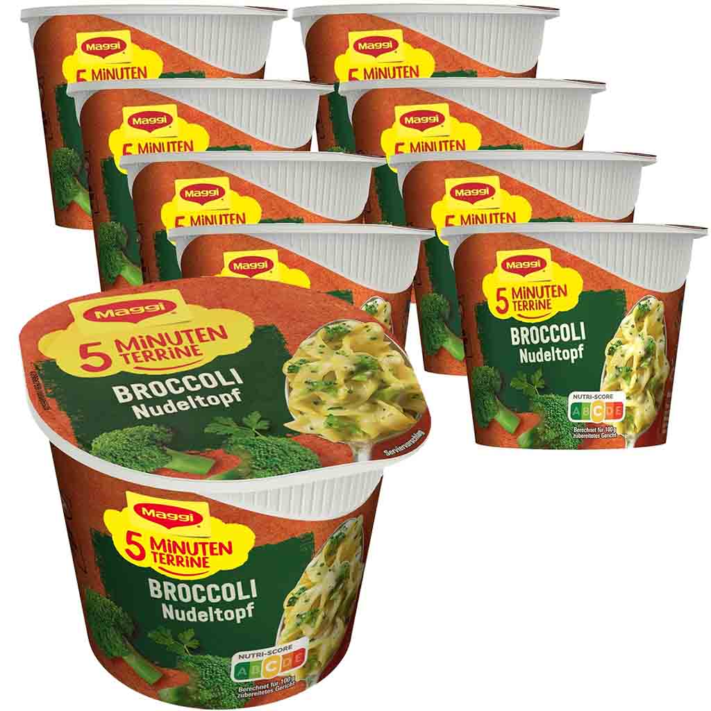 8x Maggi 5 Minuten Terrine Broccoli Nudeltopf á 50=400g MHD 30.08.26