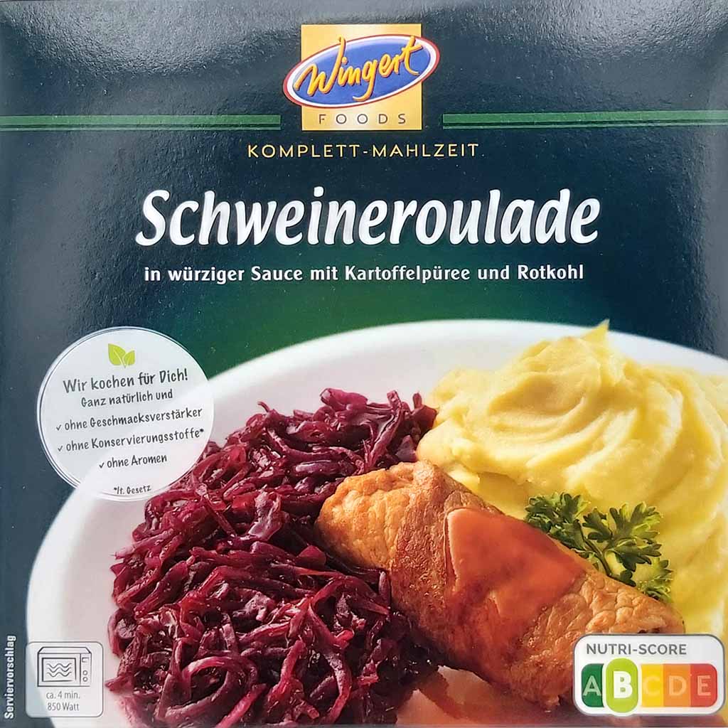 Wingert Fertiggericht Schweineroulade mit Kartoffelpüree und Rotkohl 480g  EAN 4044983005207