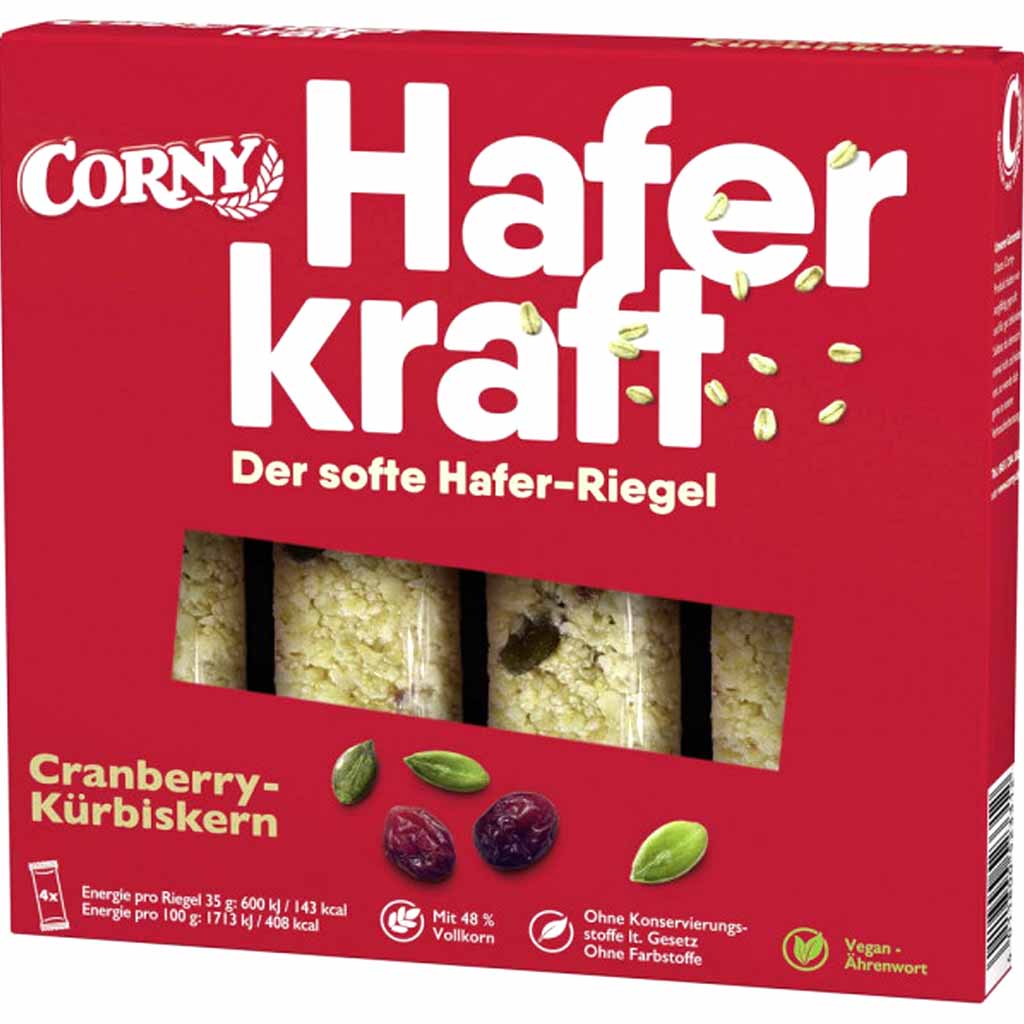 Corny Haferkraft Cranberry Kürbiskern 4er 140g MHD 13.03.26