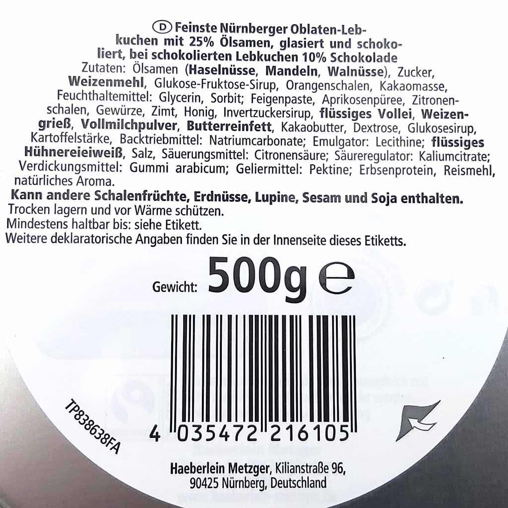 Elisen Lebkuchen 500g in Schmuckdose Label