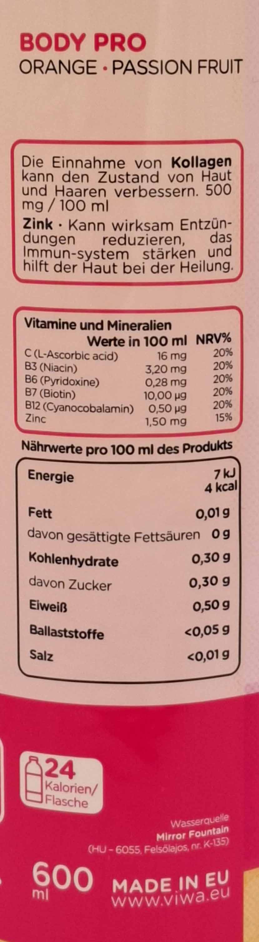 Viwa Body pro Vitaminwater Orange Passionsfrucht 12x600ml PET Fl. = 7,2L Energie