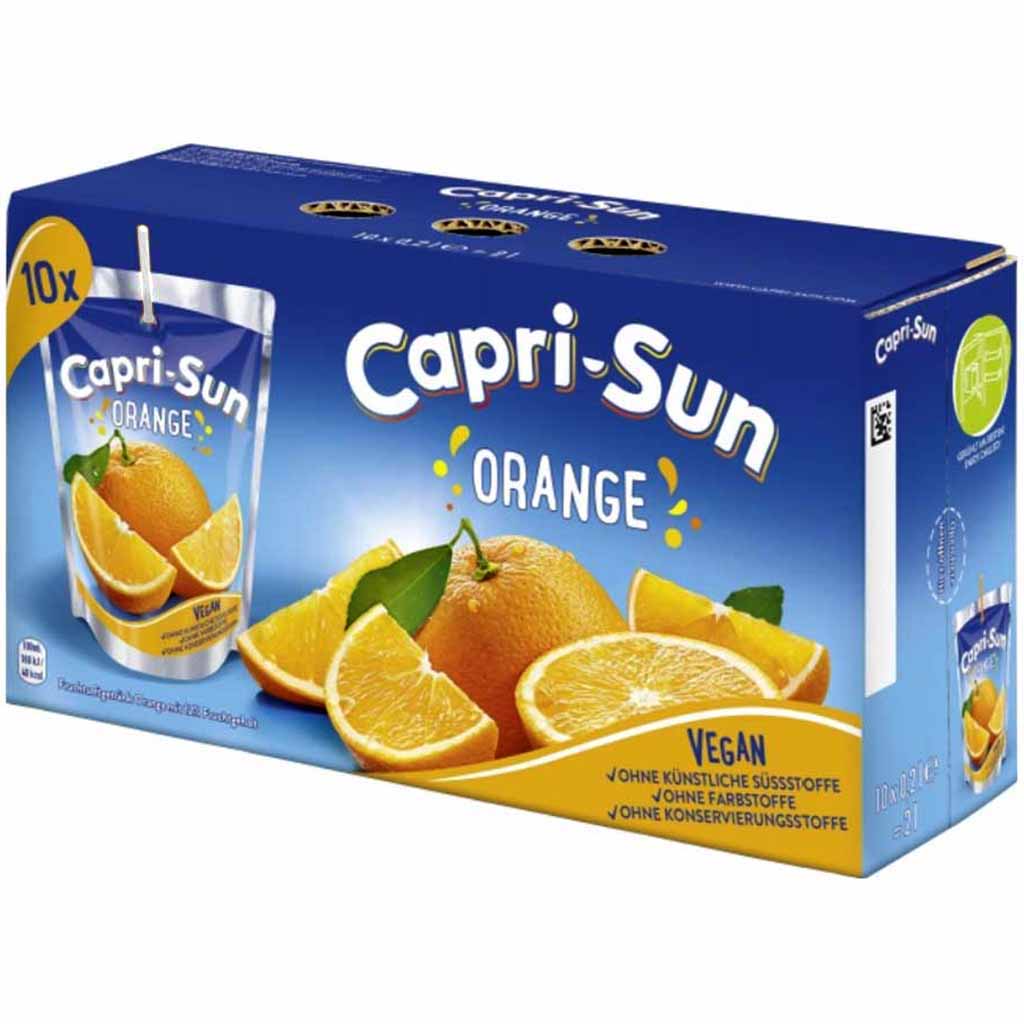 Capri-Sun Orange 10x200ml 2 Liter Capri Sonne mit Papiertrinkhalmen.