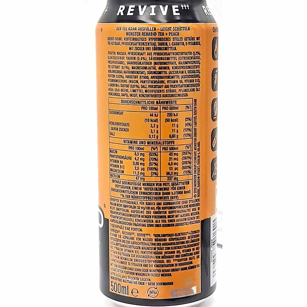 Monster Rehab Tea + Peach DOSE 500ml, Zutaten, 5060337507608