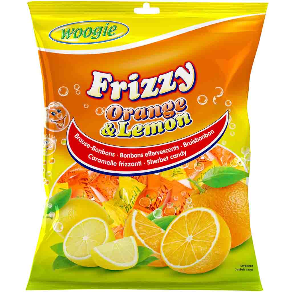 Woogie Frizzy Orange & Lemon Brause Bonbons 170g MHD 01.04.27