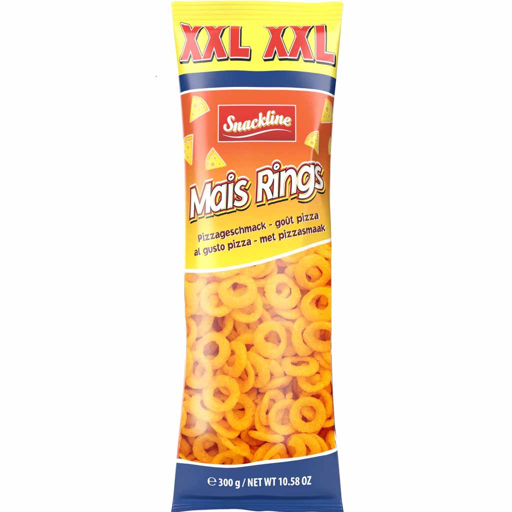 Snackline Mais Rings XXL Maissnack Pizza gesalzen 300g MHD 09.02.26