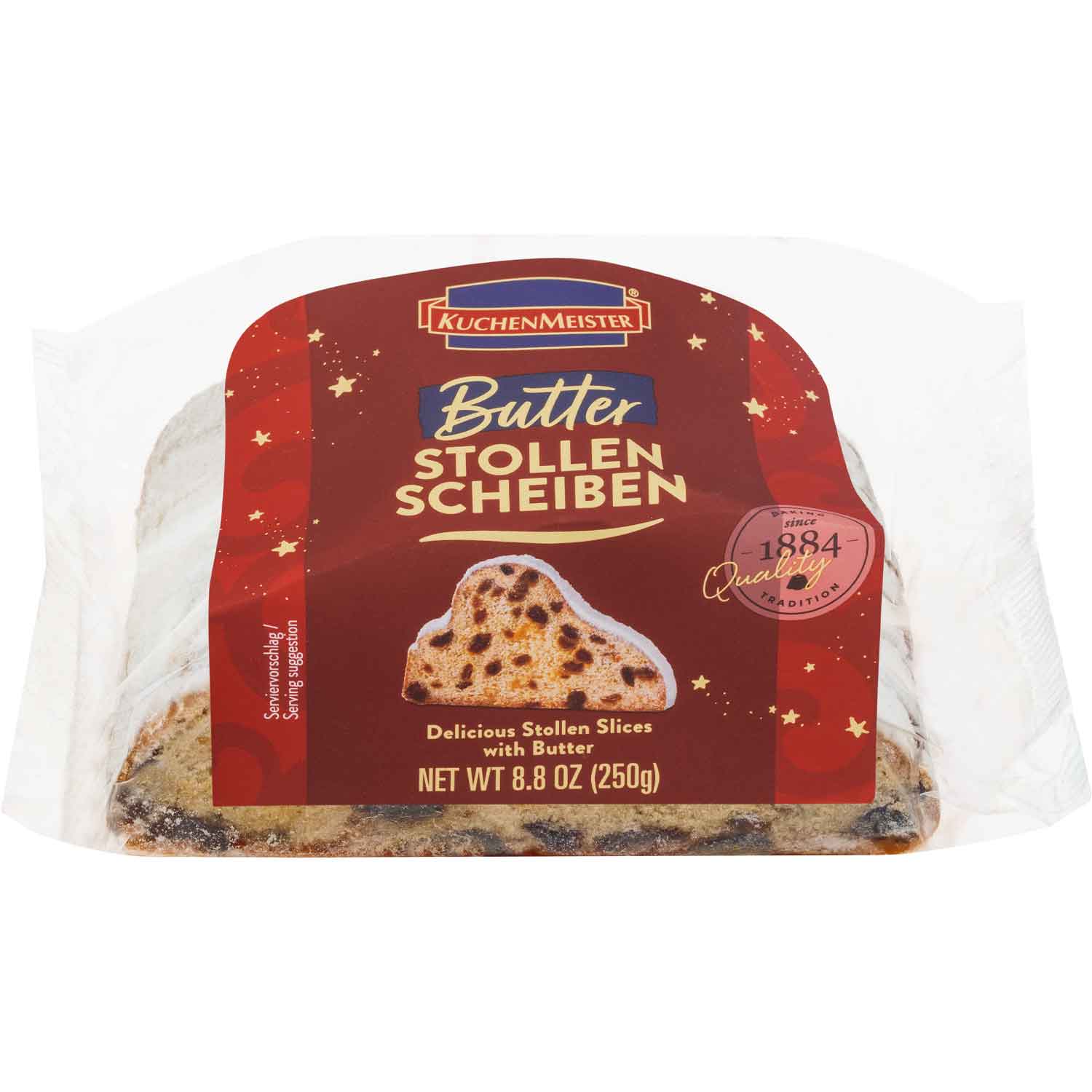Kuchenmeister Stollen Scheiben mit Butter 250g MHD 30.12.25