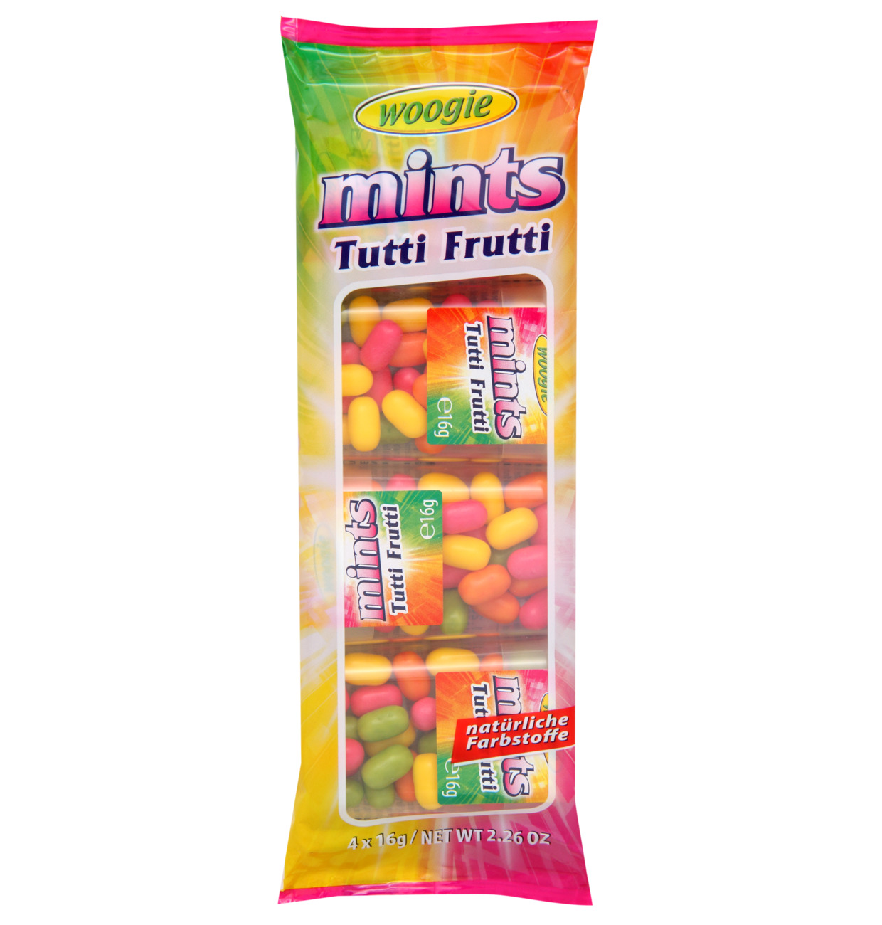 Woogie Mints Tutti Frutti - Zuckerdragees mit Fruchtgeschmack 4x16g MHD 30.01.27