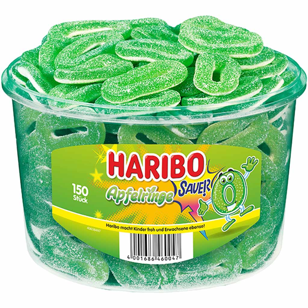 Haribo Apfelringe 150er 1200g ,Fruchtgummi mit Schaumzucker, 4001686460047