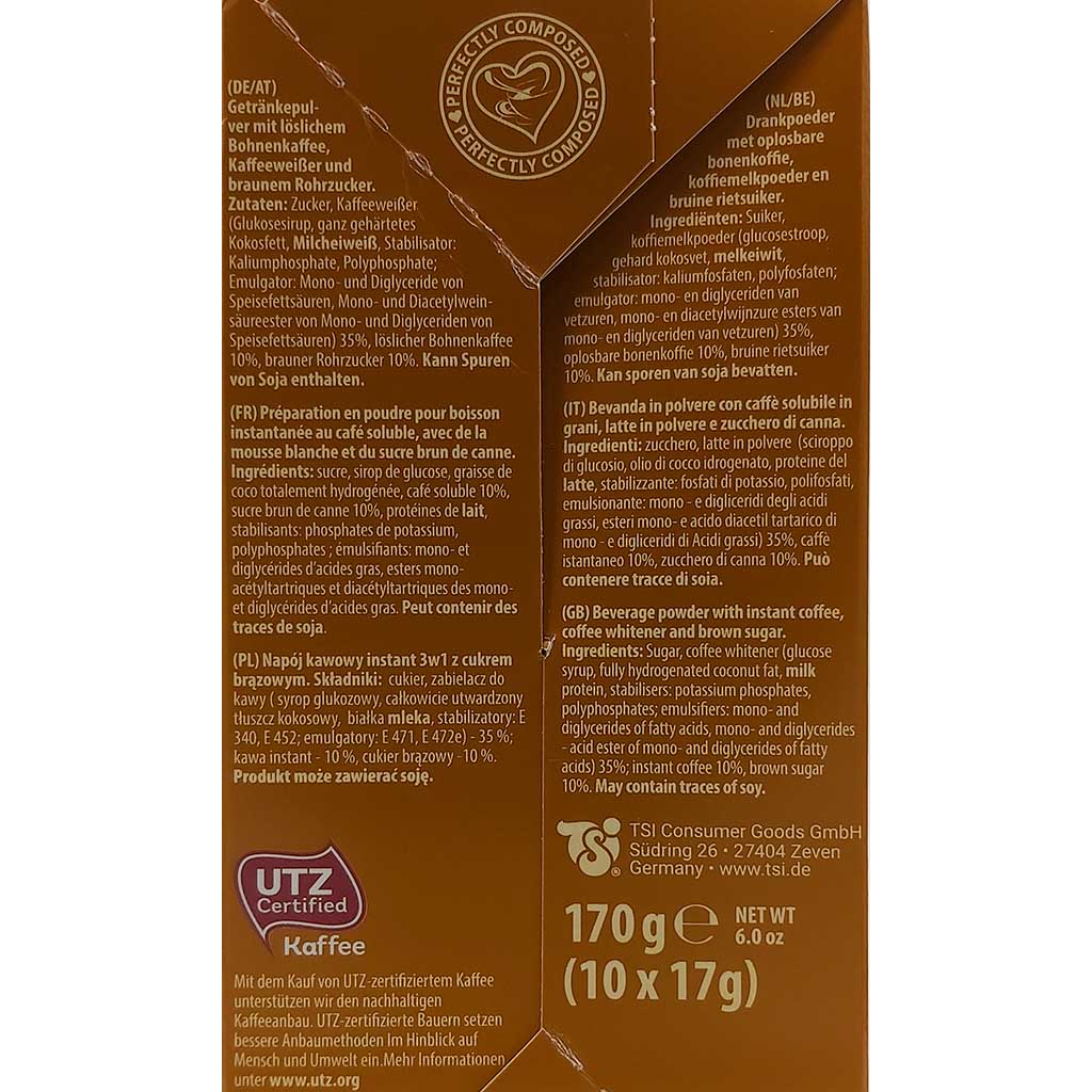 Massimo 3in1 löslicher Kaffee u Rohrzucken 10x 17g 170g Nährwerte