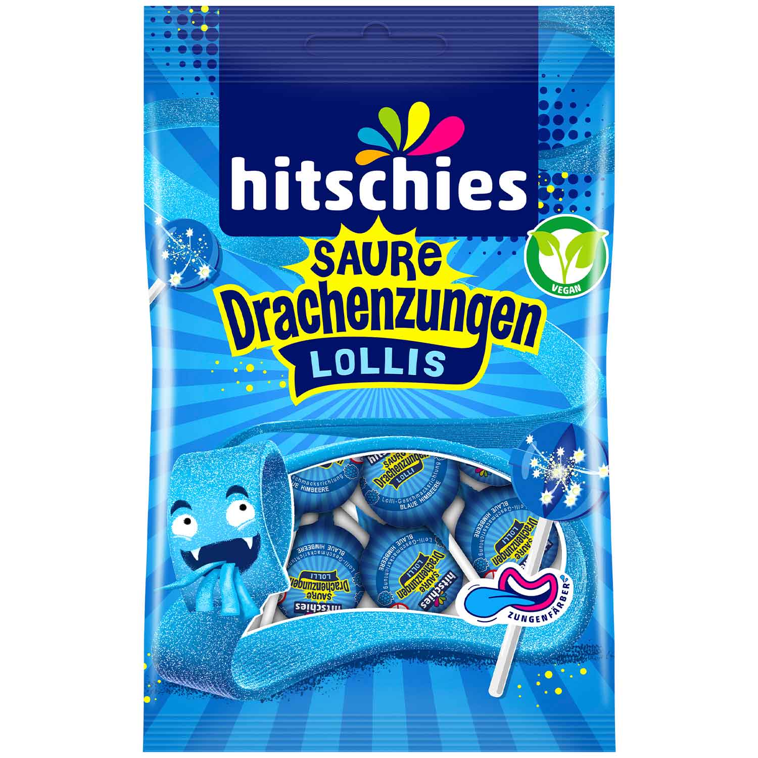 Hitschler Hitschies Saure Drachenzungen Lollis 8er 128g MHD 30.10.26