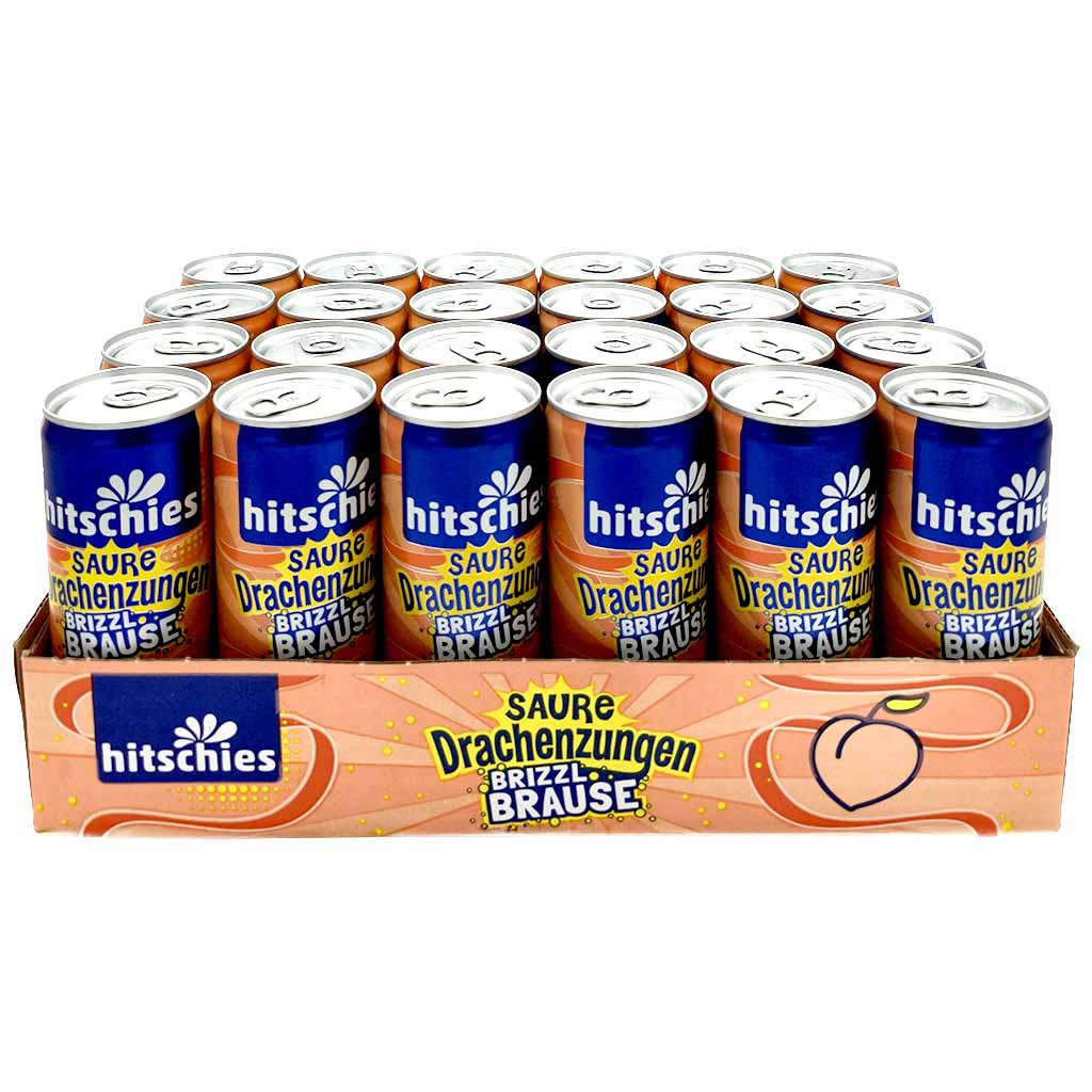 Hitschies Saure Drachenzungen brizzl Brause Pfirsich DOSE 24x250ml = 6L MHD 29.04.26