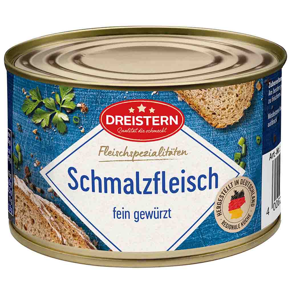 Dreistern Schmalzfleisch in eigenen Saft 400g MHD 20.07.28